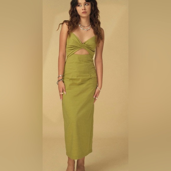 wearvast Dresses & Skirts - Green Cutout Midi Dress